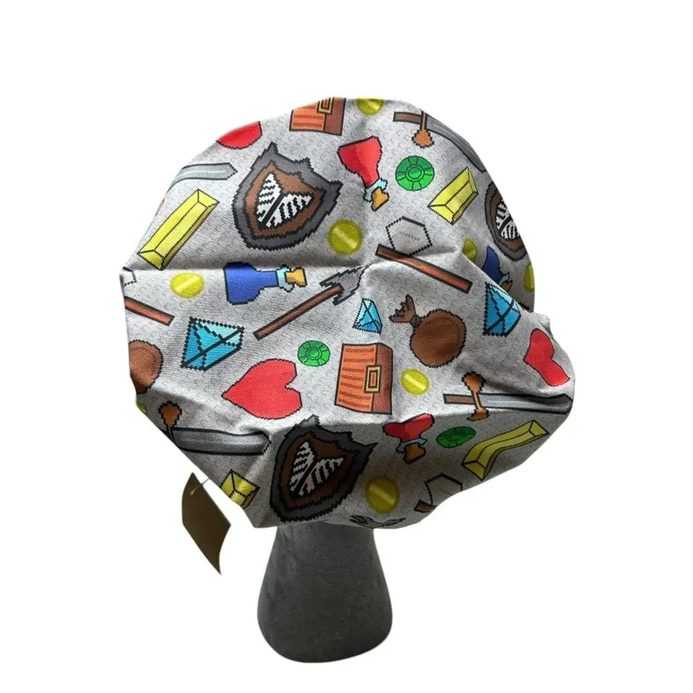 Scrub Cap Bouffant Style Elastic Back Vintage Gamer Pixel Handmade